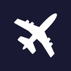 Obraz premium Aircraft or airplane icon. Flat vector illustration.Vector icon on dark blue background.