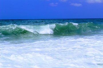 Waves of the Mediterranean Sea are rolling ashore (Alanya, Turkey).