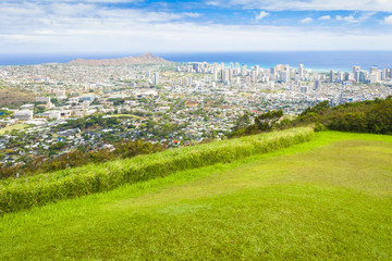 hawaii oahu waikiki city, diamond head ocean overview in summer