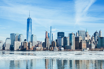 Frozen NYC Skyline; Rare Ice-covered Hudson River; Winter Polar Vortex 2015; Climate Change