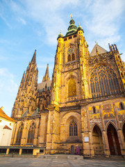 Sunny morning at Saint Vitus Cathedral, Prague Castle, Prague, Czech Republic.