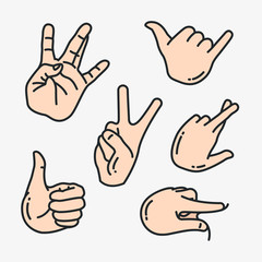 Hand Gesture Minimalistic Flat Line Color Vector Icon Set