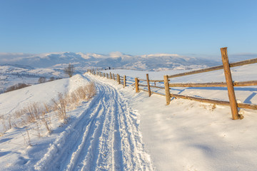 Winter landscape. road covered with snow
