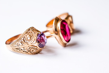 Gold ring with sapphire and ruby