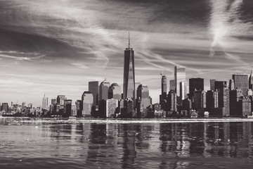 NYC Skyline. Lower Manhattan. Landmarks. BW. 