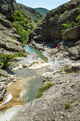 Walk along the mountain river Arpat