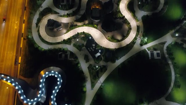 Aerial video of Maggie Daley Park Chicago at night