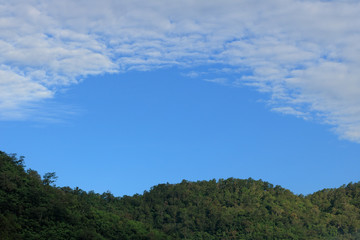 Cloud curved in the sky with mountains.