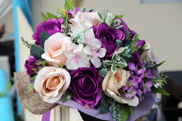 Colorful of Flower bouquet, all of it made from fabric. it is an attractively arranged bunch of flowers, especially one presented as a gift.
