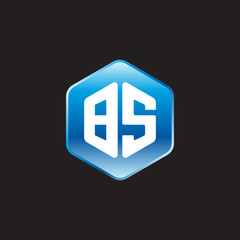 Obraz premium Initial letter BS, modern glossy hexagon logo, gradient blue color on black background 