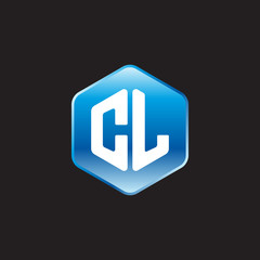 Initial letter CL, modern glossy hexagon logo, gradient blue color on black background	
 
