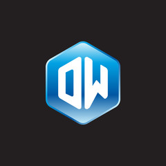 Initial letter DW, modern glossy hexagon logo, gradient blue color on black background	
 
