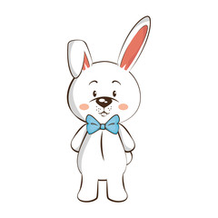 cartoon rabbit with bow tie icon over white background vector illustration