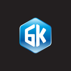 Initial letter GK, modern glossy hexagon logo, gradient blue color on black background	
 
