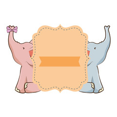 couple of elephants with decorative bow tie animal icon over white background colorful design vector illustration