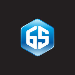 Obraz premium Initial letter GS, modern glossy hexagon logo, gradient blue color on black background 