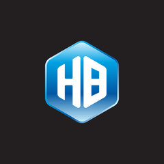 Initial letter HB, modern glossy hexagon logo, gradient blue color on black background	
 

