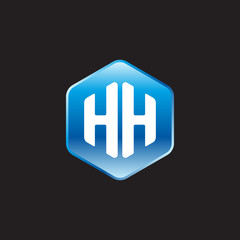 Initial letter HH, modern glossy hexagon logo, gradient blue color on black background	
 

