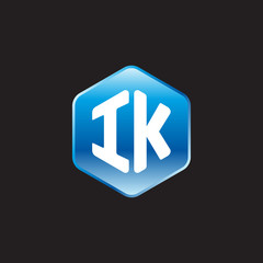 Initial letter IK, modern glossy hexagon logo, gradient blue color on black background	
 

