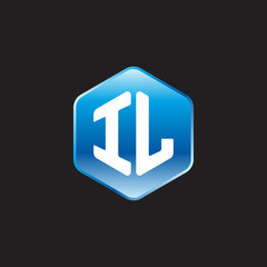 Initial letter IL, modern glossy hexagon logo, gradient blue color on black background	
 

