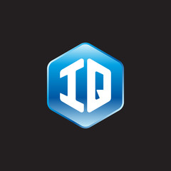 Initial letter IQ, modern glossy hexagon logo, gradient blue color on black background	
 

