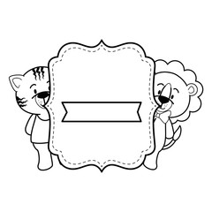 baby shower card with cute lion icon over white background vector illustration