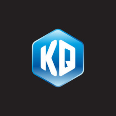 Initial letter KQ, modern glossy hexagon logo, gradient blue color on black background	
 
