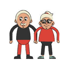 Colorful elder couple doodle over white background vector illustration