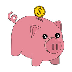 kawaii piggy bank icon over white background vector illustration