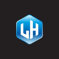 Initial letter LH, modern glossy hexagon logo, gradient blue color on black background	
 
