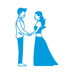 cute wedding couple holding hand lovely vector illustration