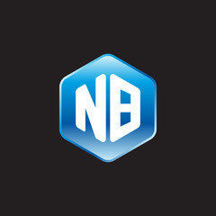 Initial letter NB, modern glossy hexagon logo, gradient blue color on black background	
 
