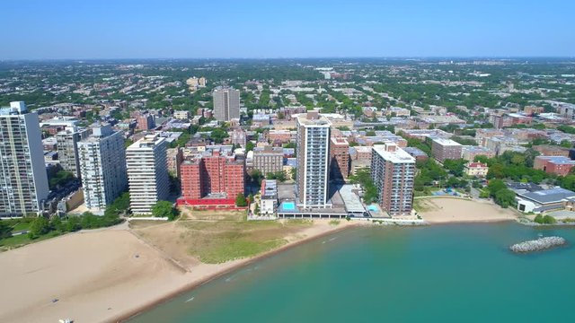 Lateral aerial video Edgewater Beach Chicago