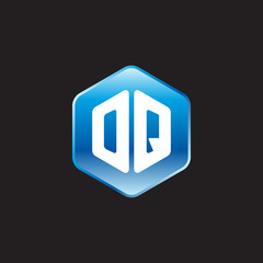 Initial letter OQ, modern glossy hexagon logo, gradient blue color on black background	
 
