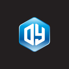 Initial letter OY, modern glossy hexagon logo, gradient blue color on black background	
 
