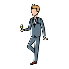 happy groom holding a glass of champagne saying a toast vector illustration