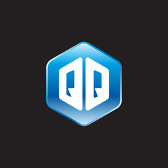 Initial letter QQ, modern glossy hexagon logo, gradient blue color on black background	
 
