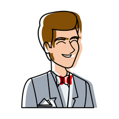 portrait happy groom in a wedding suit laughing vector illustration