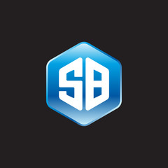 Initial letter SB, modern glossy hexagon logo, gradient blue color on black background	
 
