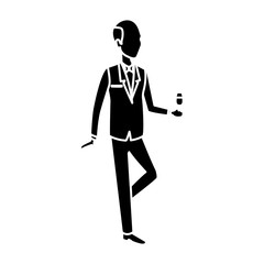 happy groom holding a glass of champagne saying a toast vector illustration