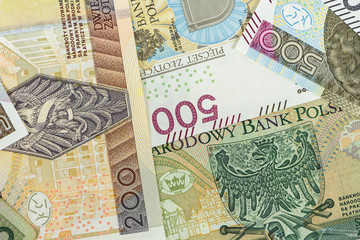 Closeup of polish zloty banknotes