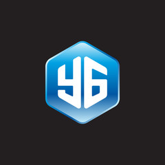 Initial letter YG, modern glossy hexagon logo, gradient blue color on black background	
 
