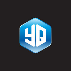 Initial letter YQ, modern glossy hexagon logo, gradient blue color on black background	
 
