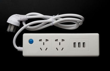 top view multi sockets power extension with switch on black