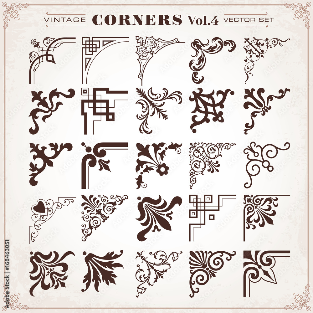 Wall mural vintage design elements corners and borders set 4