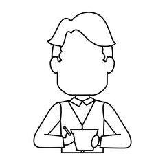 man holding a coffee mug  icon over white background vector illustration