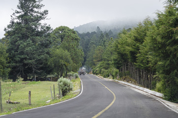 Empty country highway captured from a car