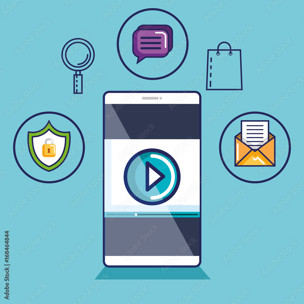 Poster smartphone with video player on the screen mobile streaming technologies
