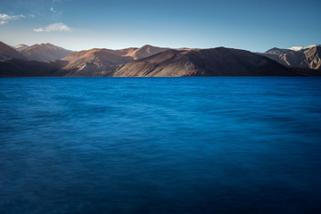 Fototapeta na wymiar Deep blue water of Pangong lake, Ladakh, India