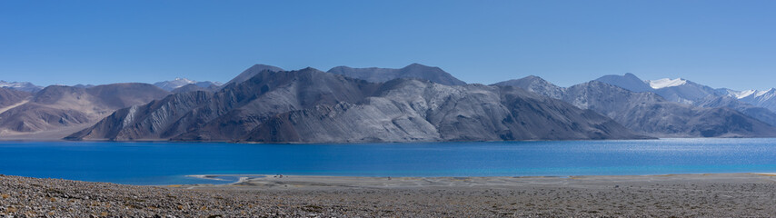 Panoramic shot of Pangong lake, Ladakh, India